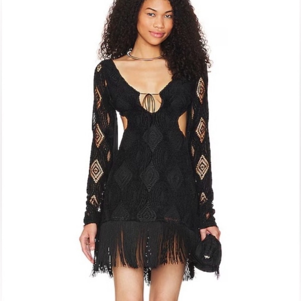 For Love And Lemons Black Crochet Aubrey Mini Dress